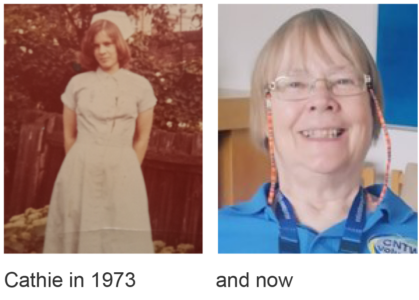 Cathie in 1973 and now